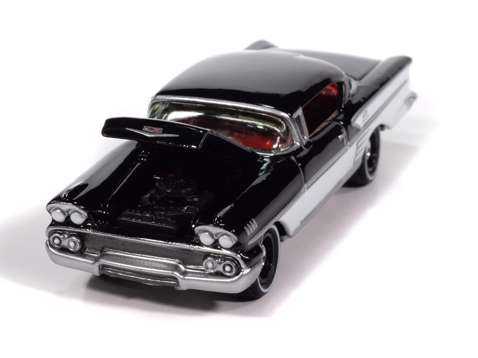 Johnny Lightning 1958 Chevy Impala (Onyx Black w/ White Sides) with Collector Tin 1:64 Diecast - Image 3