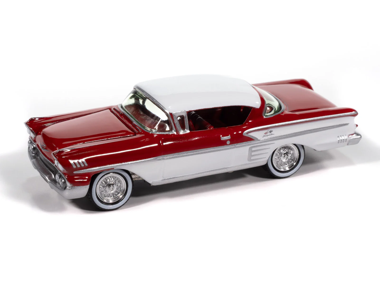 Johnny Lightning 1958 Chevy Impala (Rio Red w/ White Sides) with Collector Tin 1:64 Diecast - Image 2