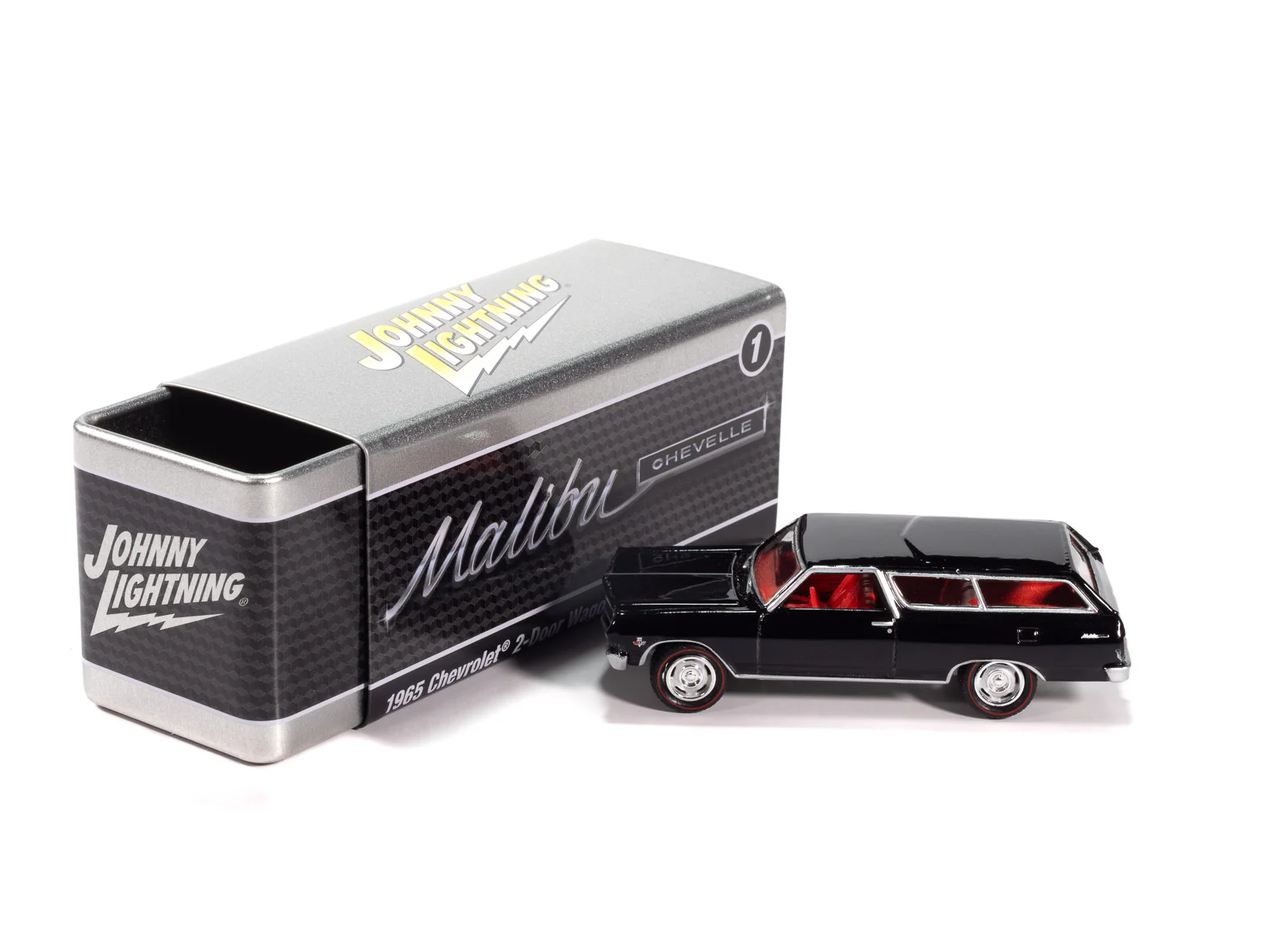 Johnny Lightning 1965 Chevy 2-Door Wagon (Black) with Collector Tin 1:64 Diecast - Image 4