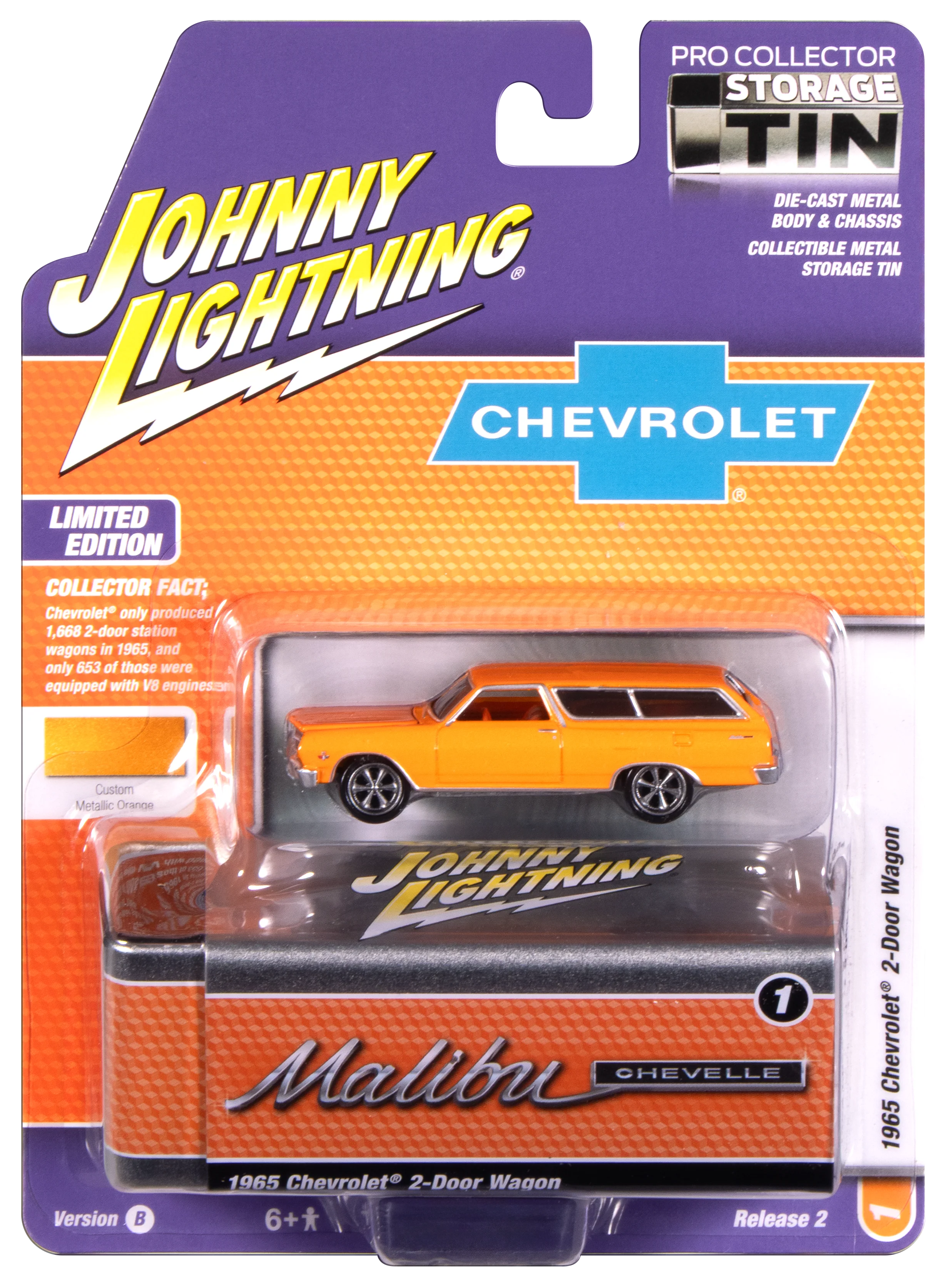 Johnny Lightning 1965 Chevy 2-Door Wagon (Sunset Metallic) with Collector Tin 1:64 Diecast