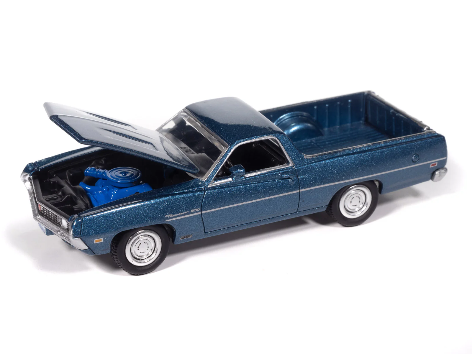 Johnny Lightning 1970 Ford Ranchero 500 (Acapulco Blue) with Collector Tin 1:64 Diecast - Image 4