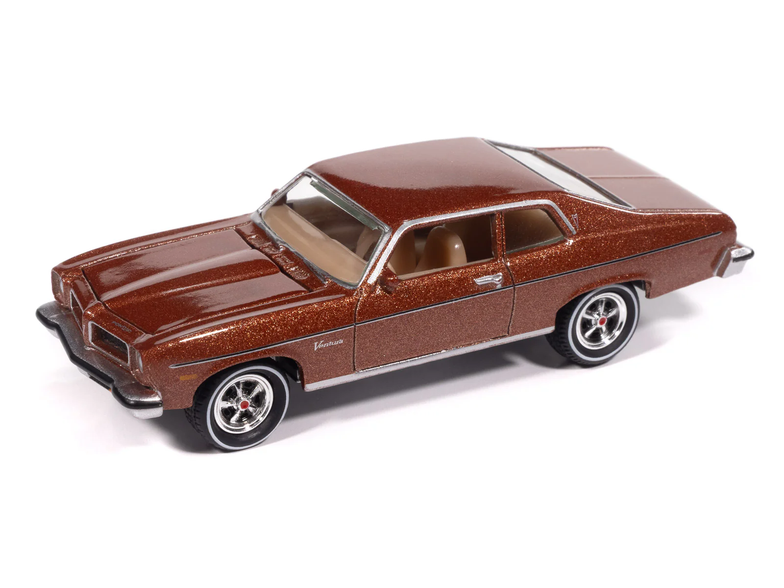 Johnny Lightning 1974 Pontiac Ventura NEW TOOL (Fire Coral Bronze) with Collector Tin 1:64 Diecast - Image 2