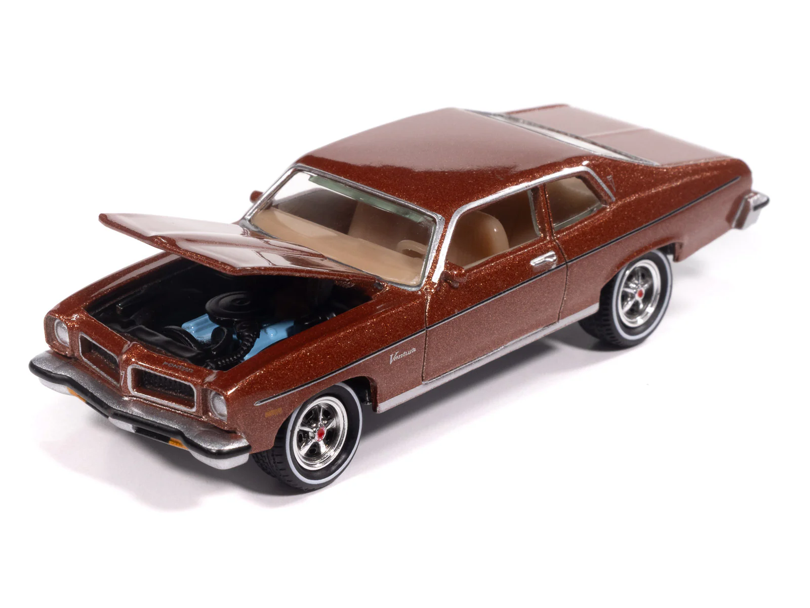 Johnny Lightning 1974 Pontiac Ventura NEW TOOL (Fire Coral Bronze) with Collector Tin 1:64 Diecast - Image 3