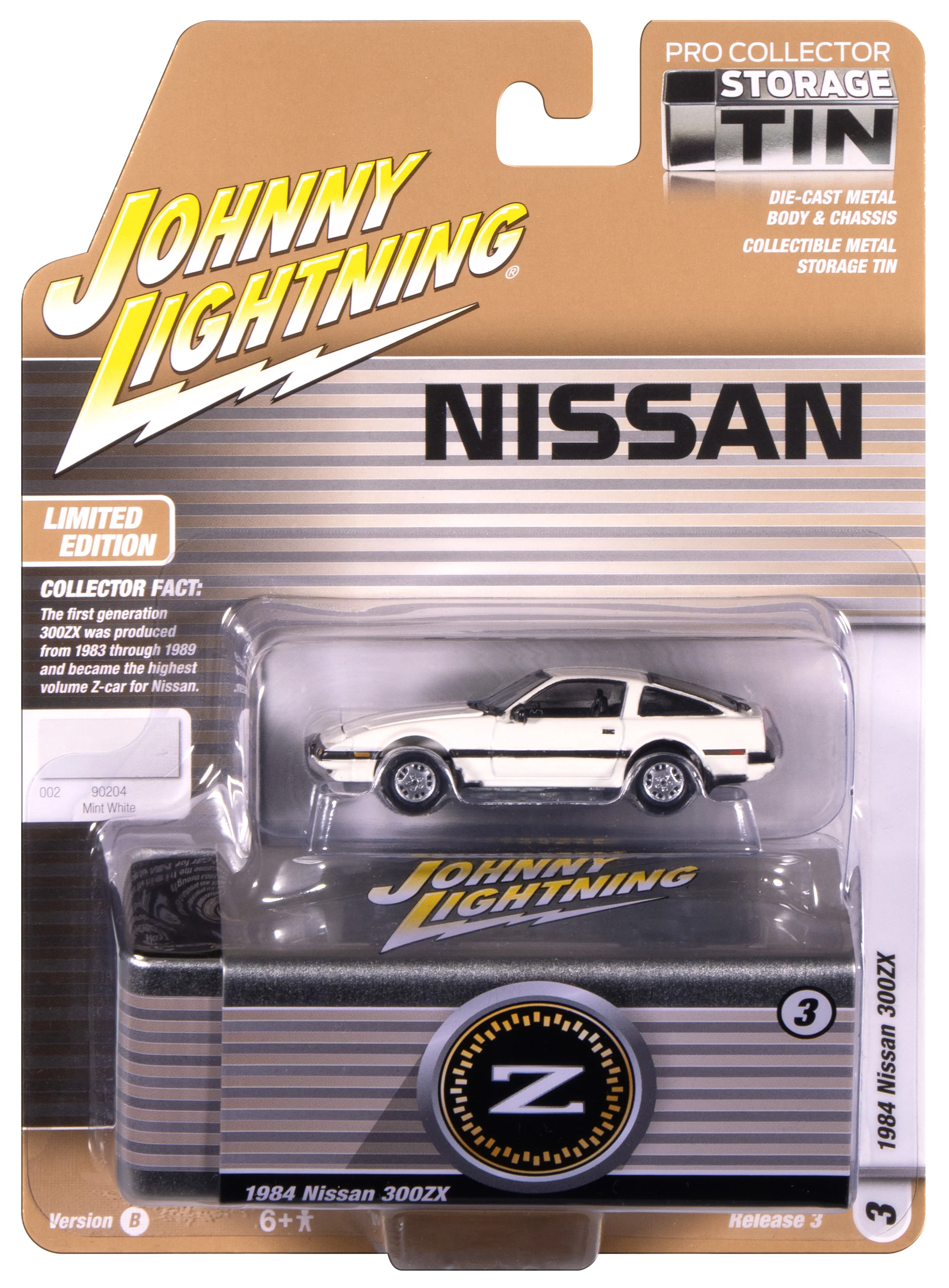 Johnny Lightning 1984 Nissan 300zx (Mint White) with Collector Tin 1:64 Diecast