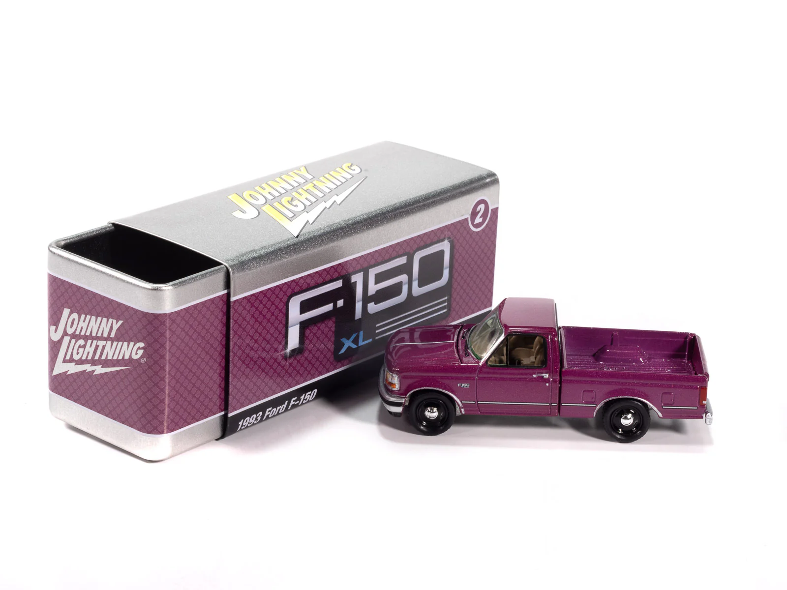 Johnny Lightning 1993 Ford F-150 (Iris Poly) with Collector Tin 1:64 Diecast - Image 4