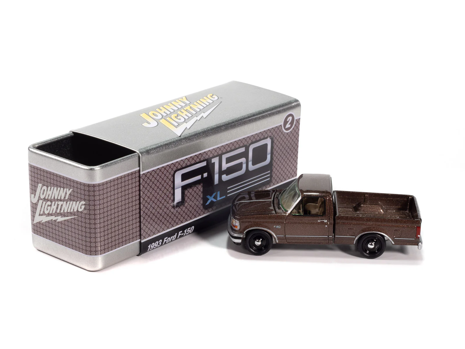 Johnny Lightning 1993 Ford F-150 (Medium Mocha Poly) with Collector Tin 1:64 Diecast - Image 4