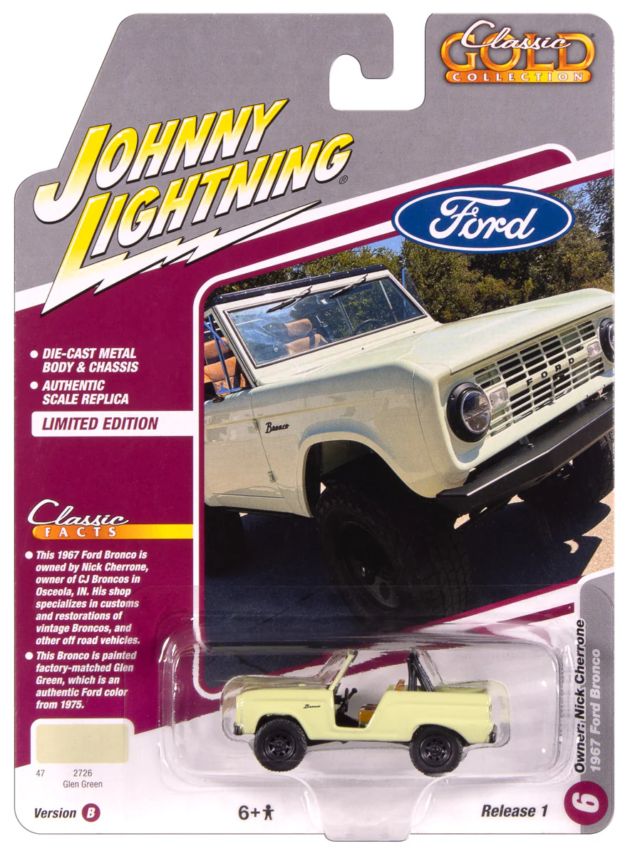 Johnny Lightning Classic Gold 1967 Ford Bronco (Glen Green) 1:64 Scale Diecast