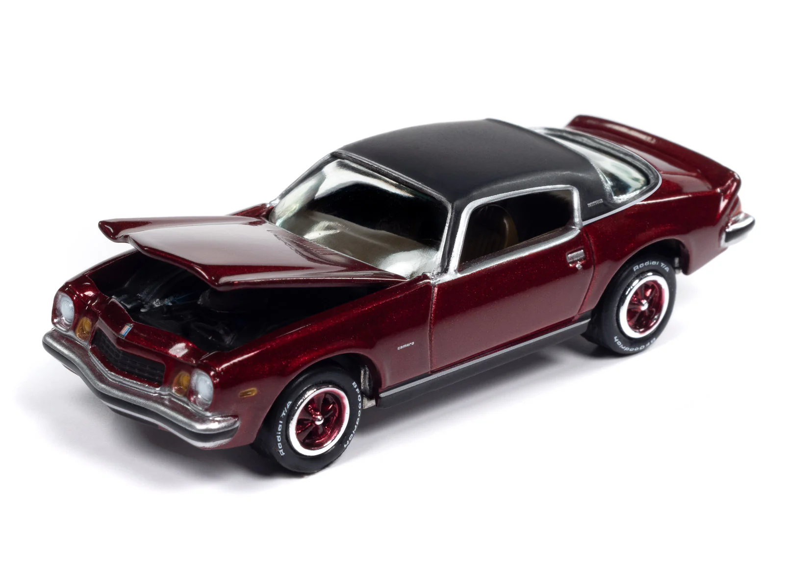 Johnny Lightning Classic Gold 1975 Chevy Camaro (Dark Red Poly w/Flat Black Roof) 1:64 Scale Diecast - Image 3