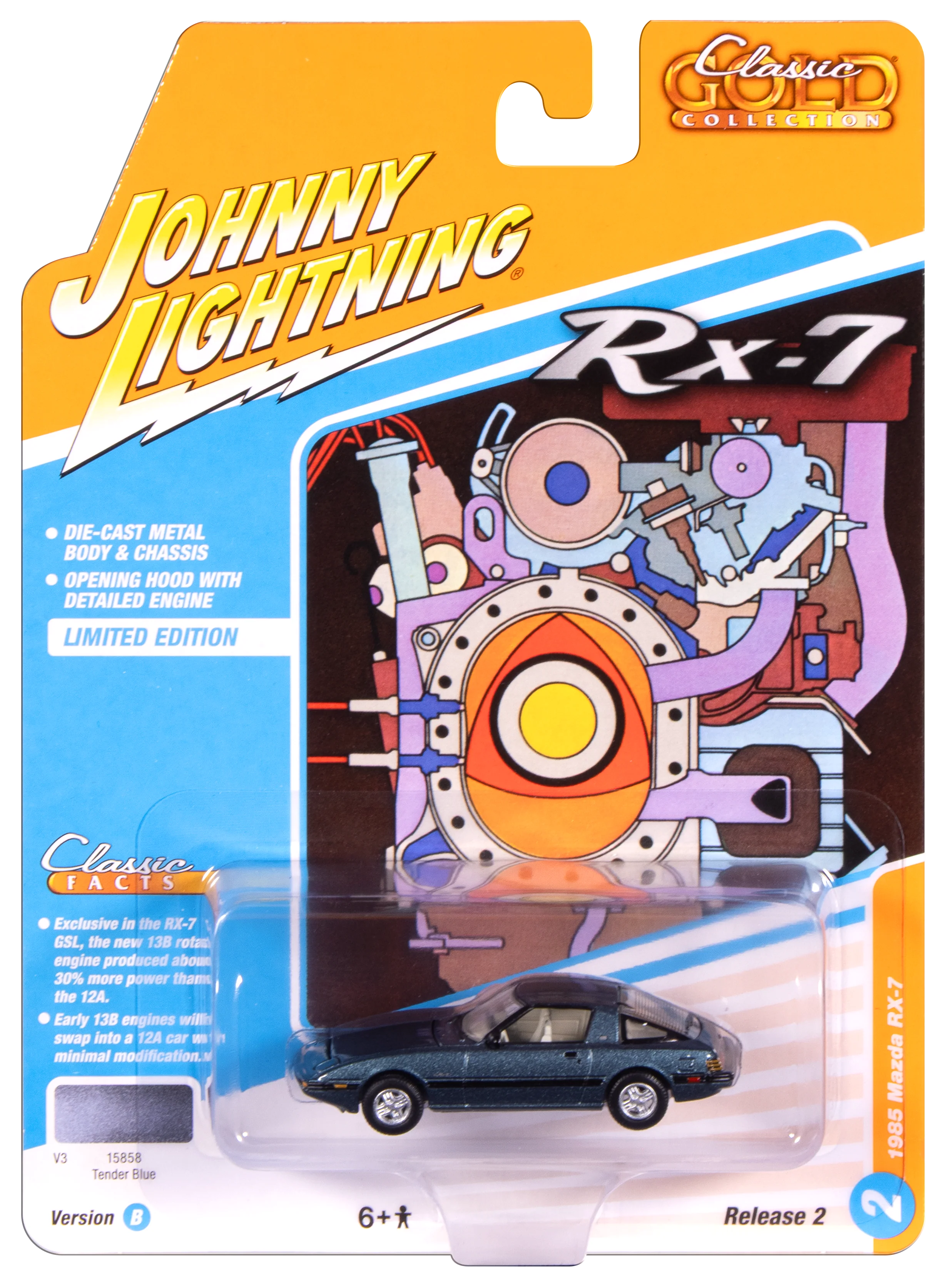 Johnny Lightning Classic Gold 1985 Mazda RX-7 (V3 Tender Blue) 1:64 Scale Diecast