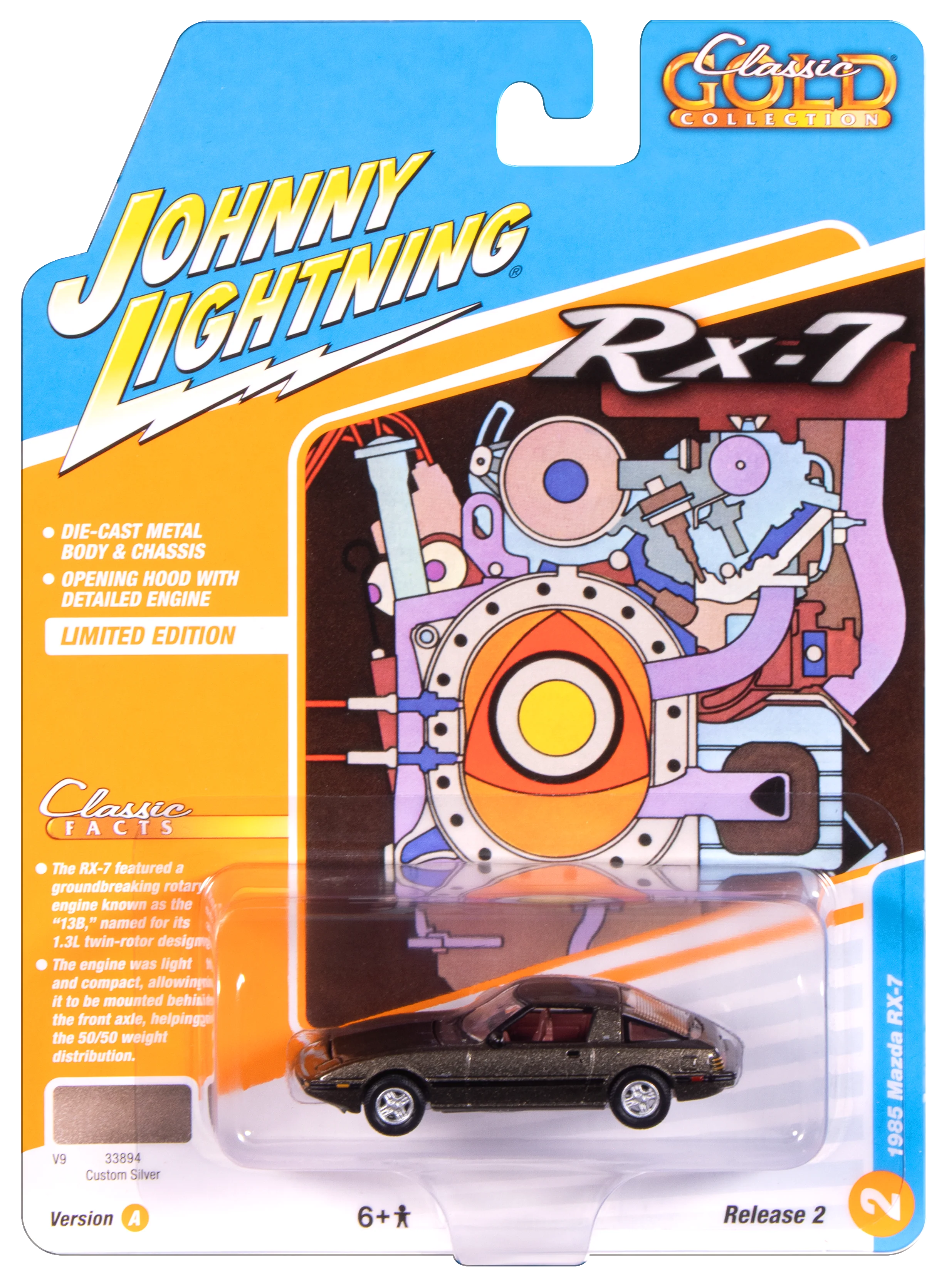 Johnny Lightning Classic Gold 1985 Mazda RX-7 (V9 Metallic Silver) 1:64 Scale Diecast