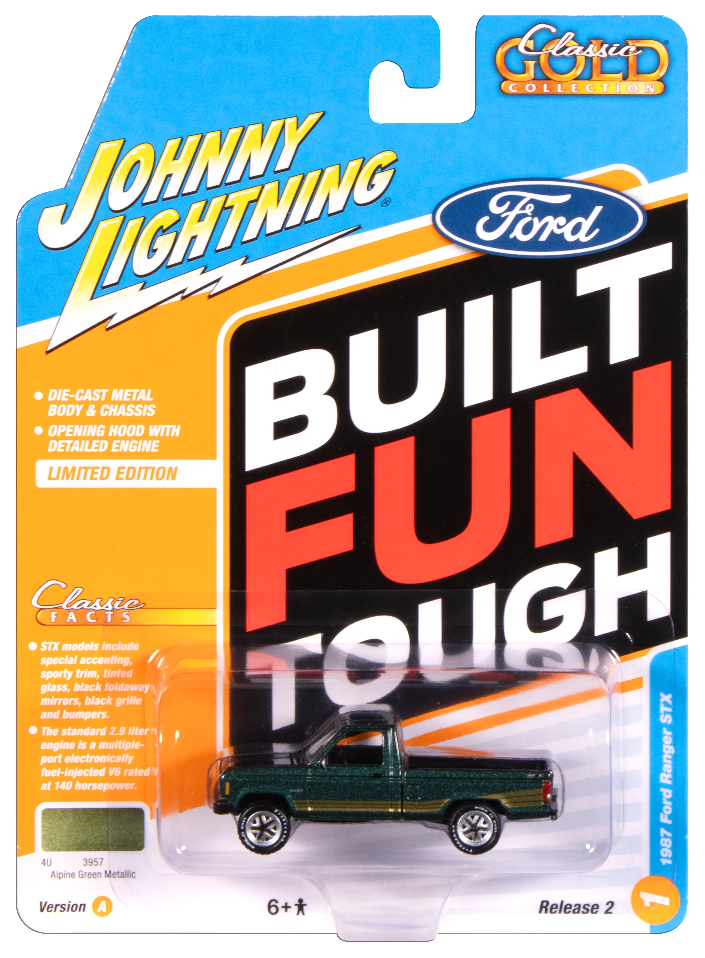 Johnny Lightning Classic Gold 1987 Ford Ranger STX (Alpine Green W/ Gold STX Stripes) 1:64 Scale Diecast