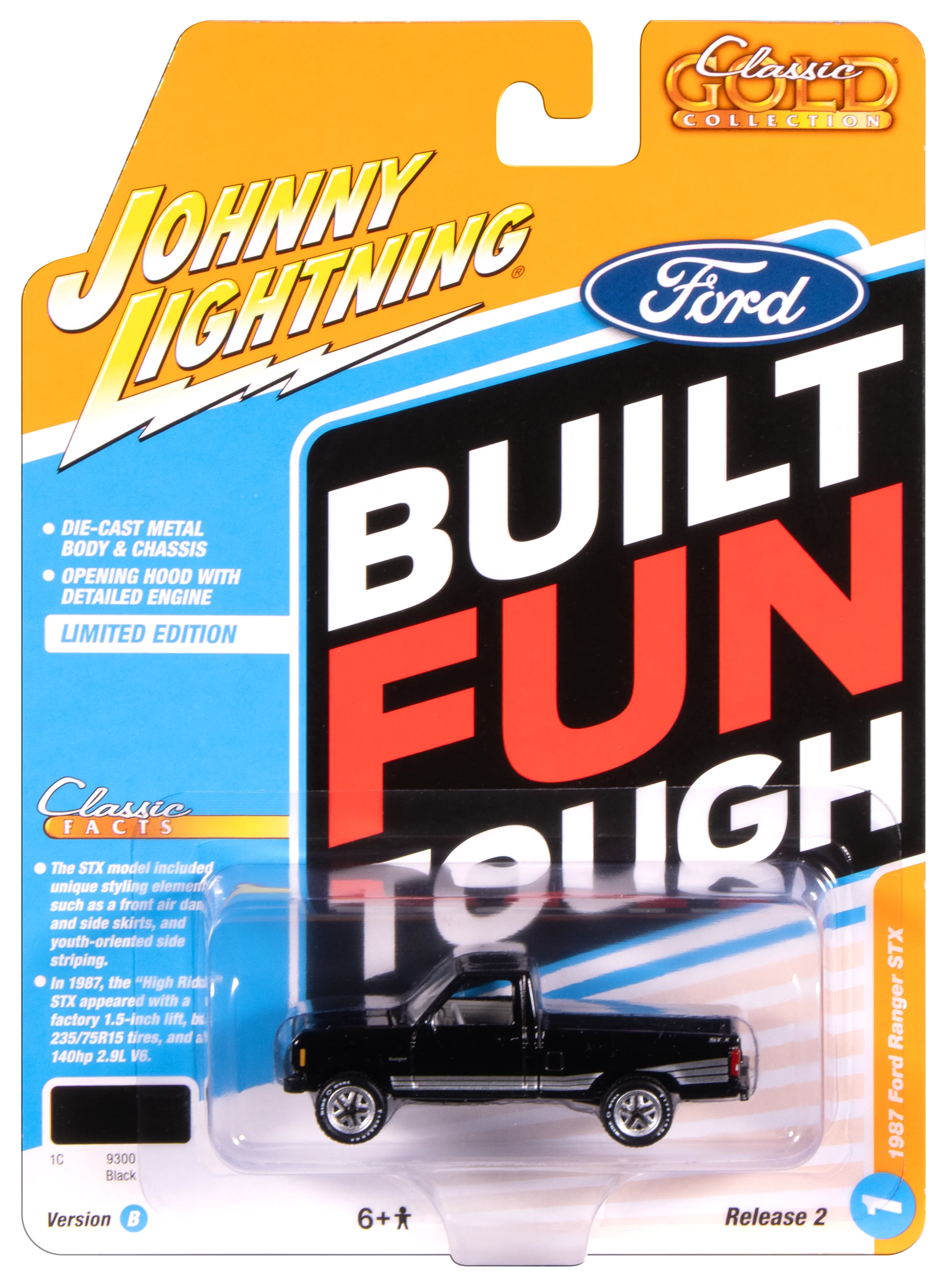 Johnny Lightning Classic Gold 1987 Ford Ranger STX (Black w/ Silver STX Stripes) 1:64 Scale Diecast