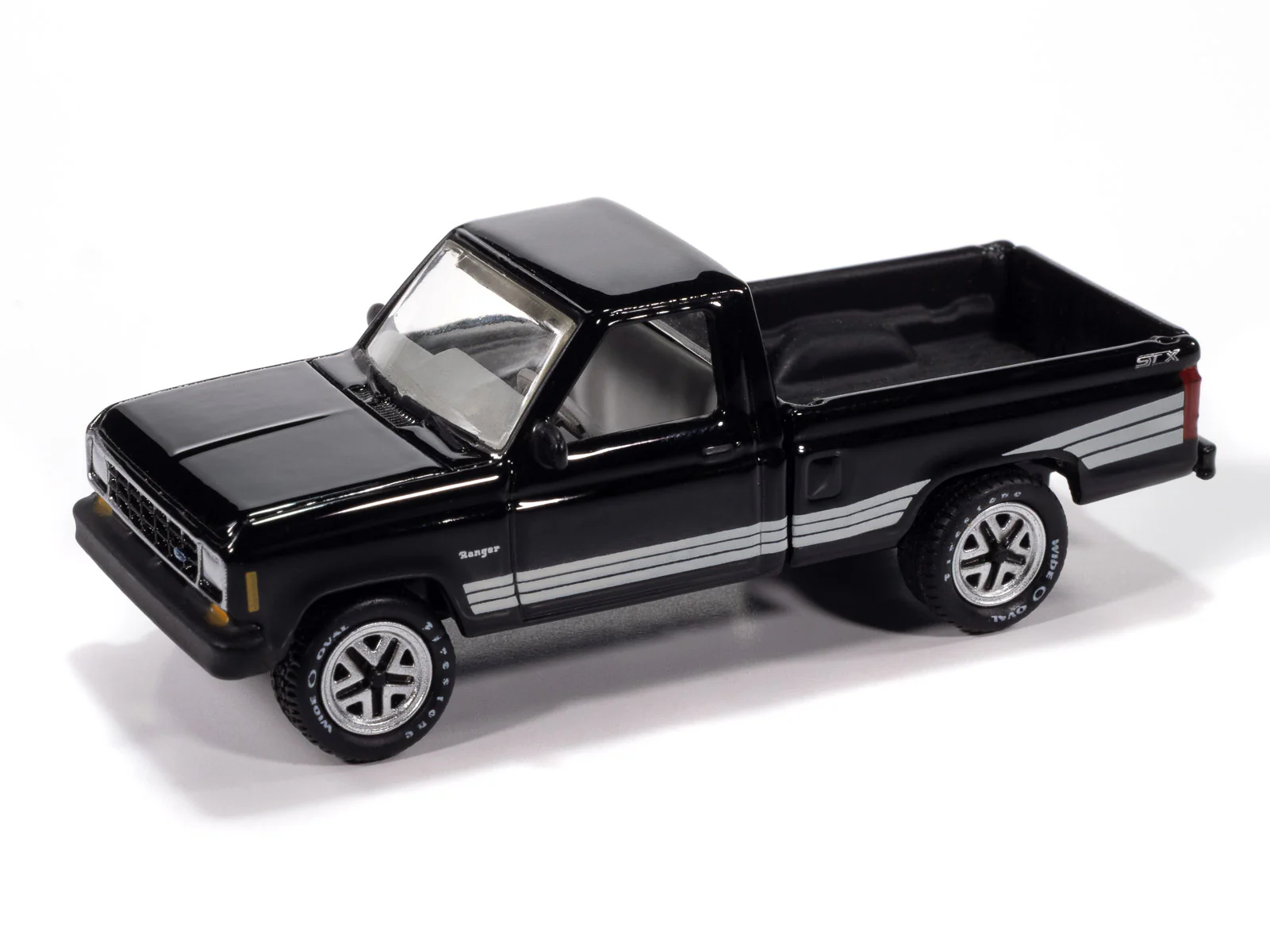 Johnny Lightning Classic Gold 1987 Ford Ranger STX (Black w/ Silver STX Stripes) 1:64 Scale Diecast - Image 2