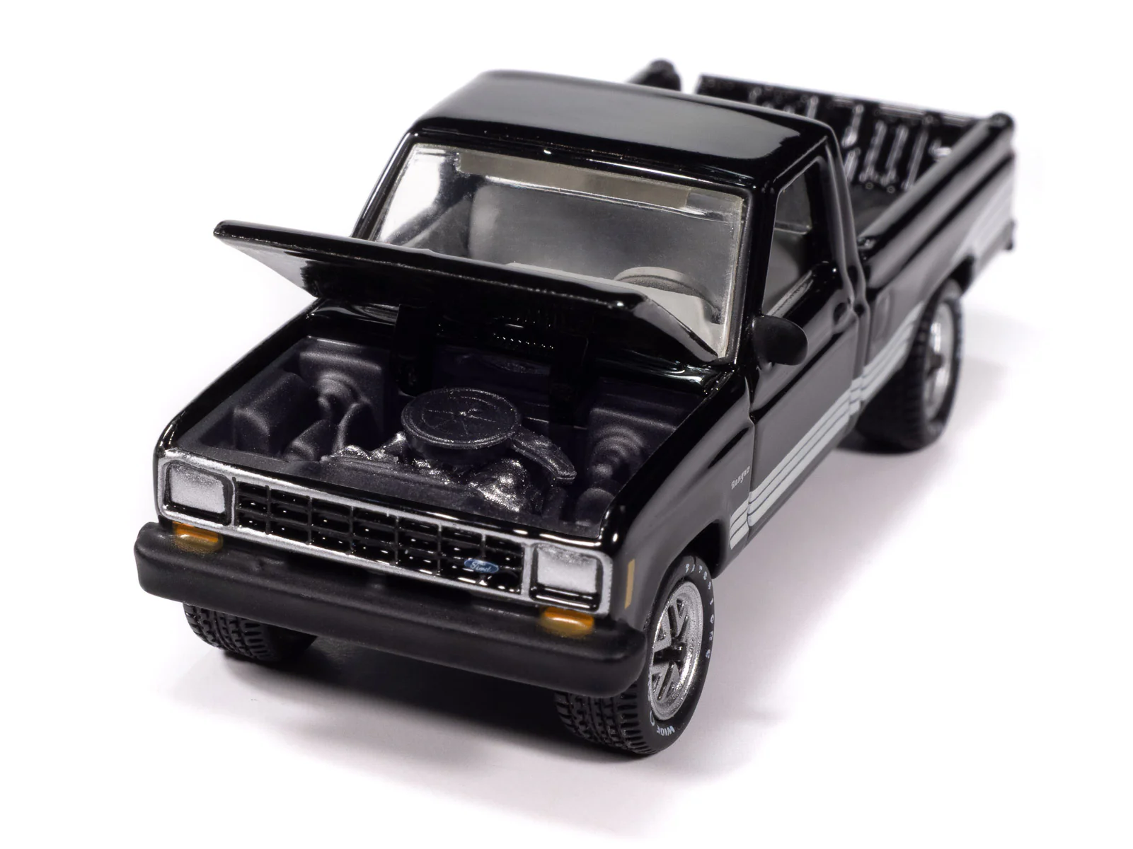 Johnny Lightning Classic Gold 1987 Ford Ranger STX (Black w/ Silver STX Stripes) 1:64 Scale Diecast - Image 3