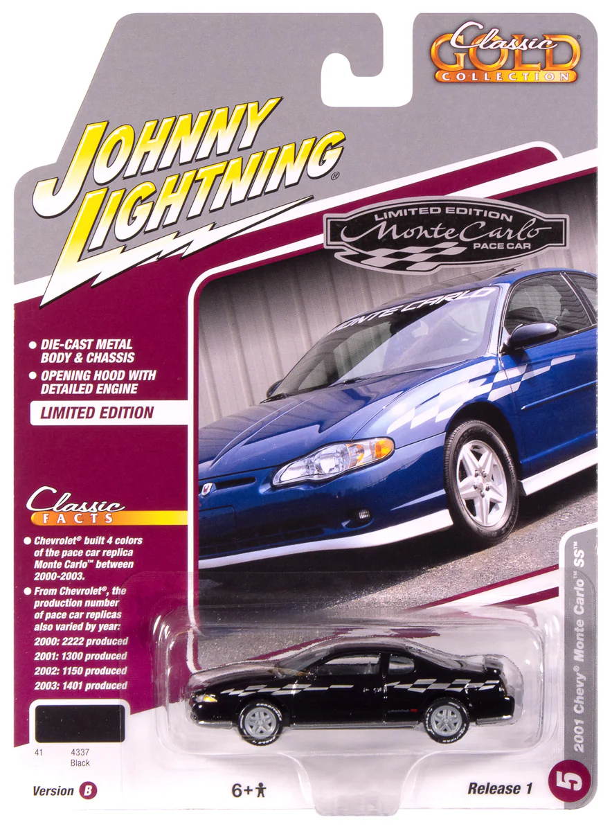 Johnny Lightning Classic Gold 2000 Chevy Monte Carlo SS (Gloss Black) 1:64 Scale Diecast
