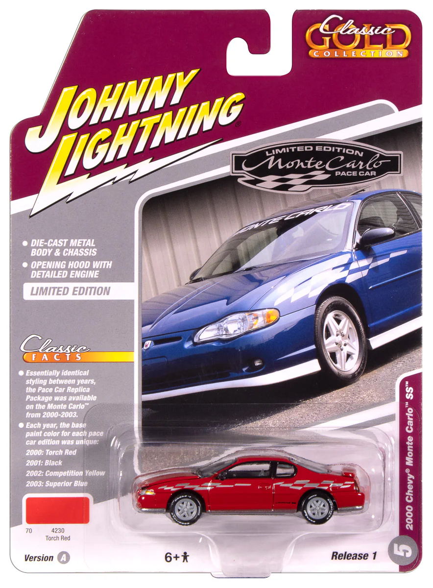 Johnny Lightning Classic Gold 2000 Chevy Monte Carlo SS (Torch Red) 1:64 Scale Diecast