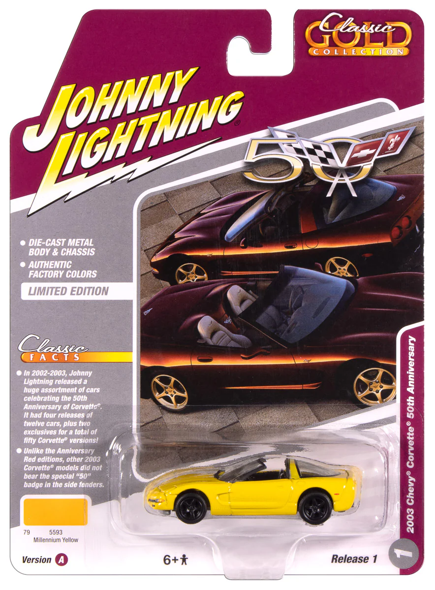 Johnny Lightning Classic Gold 2003 Chevy Corvette 50th Anniversary (Millennium Yellow) 1:64 Scale Diecast