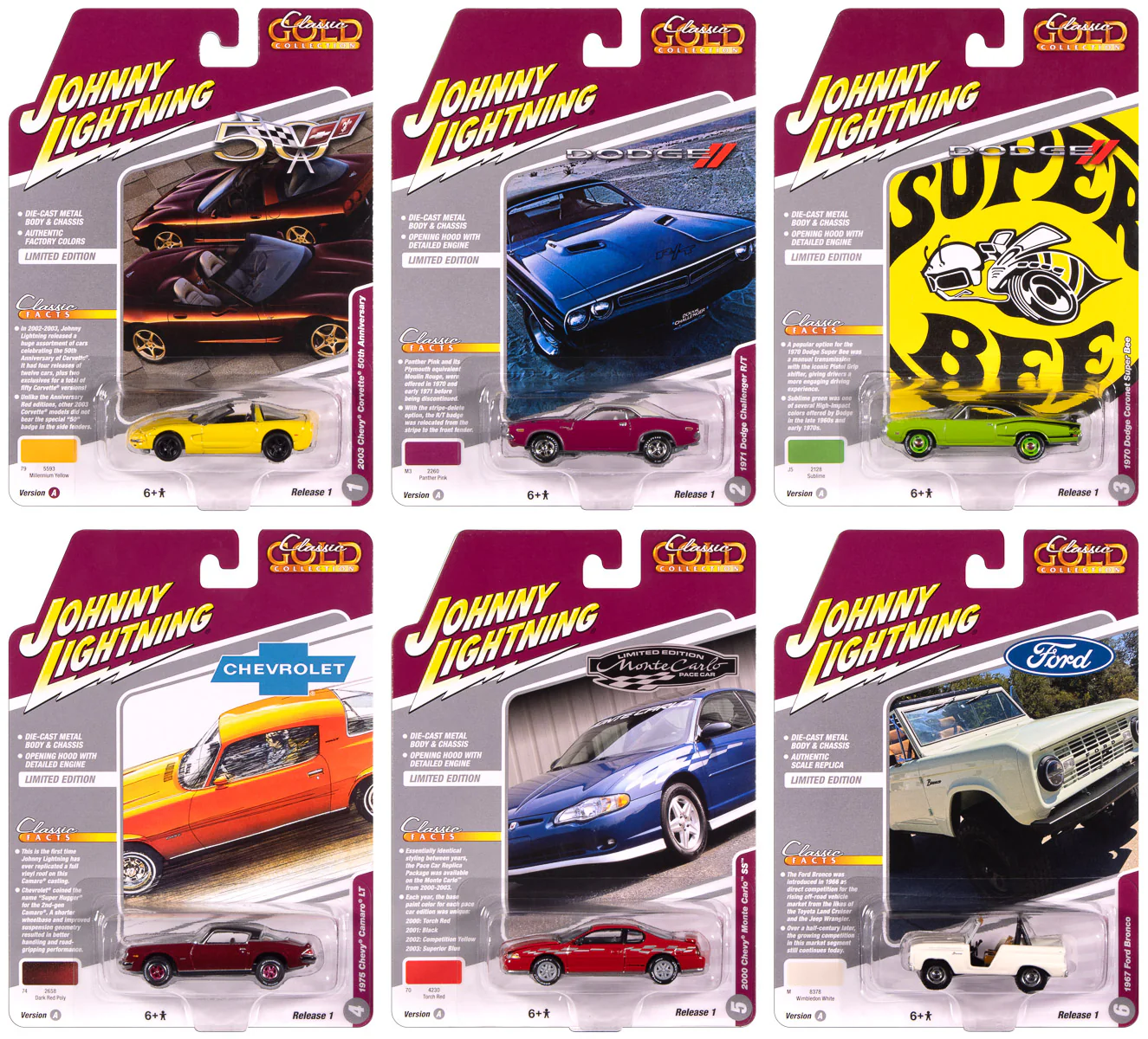 Johnny Lightning Classic Gold 2025 Release 1 Set A (6-Car Set) 1:64 Diecast