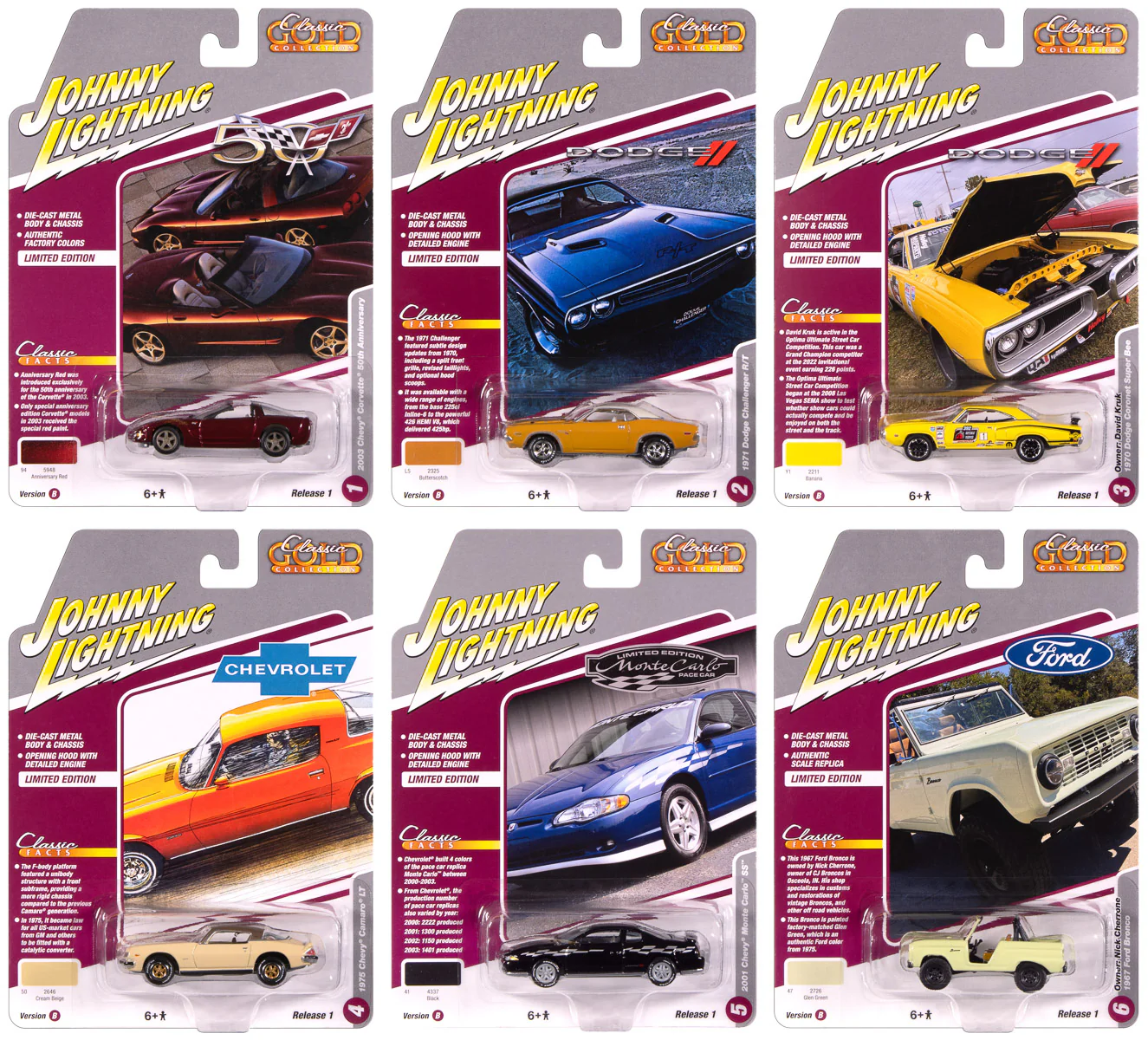 Johnny Lightning Classic Gold 2025 Release 1 Set B (6-Car Set) 1:64 Diecast