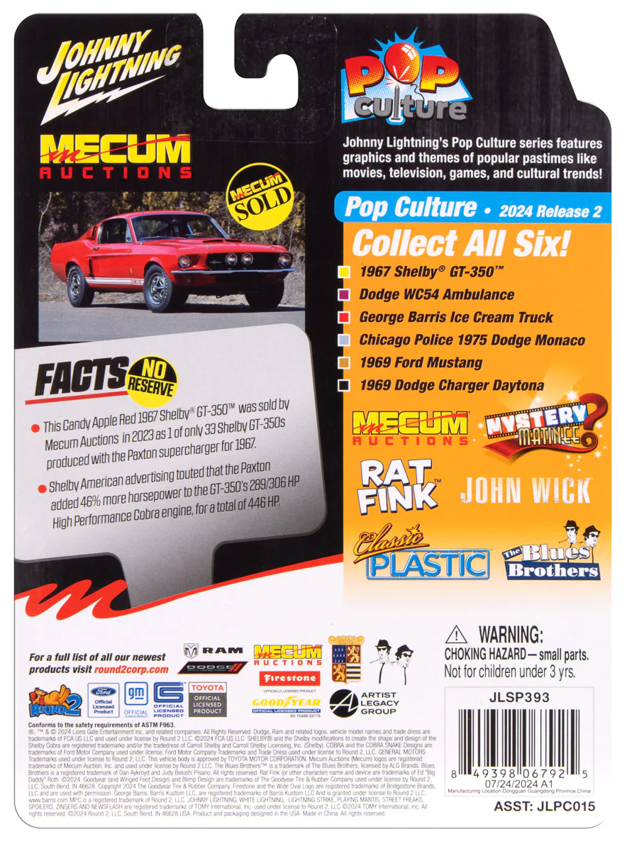 Johnny Lightning Mecum Auctions 1967 Shelby GT-350 1:64 Scale Diecast - Image 4
