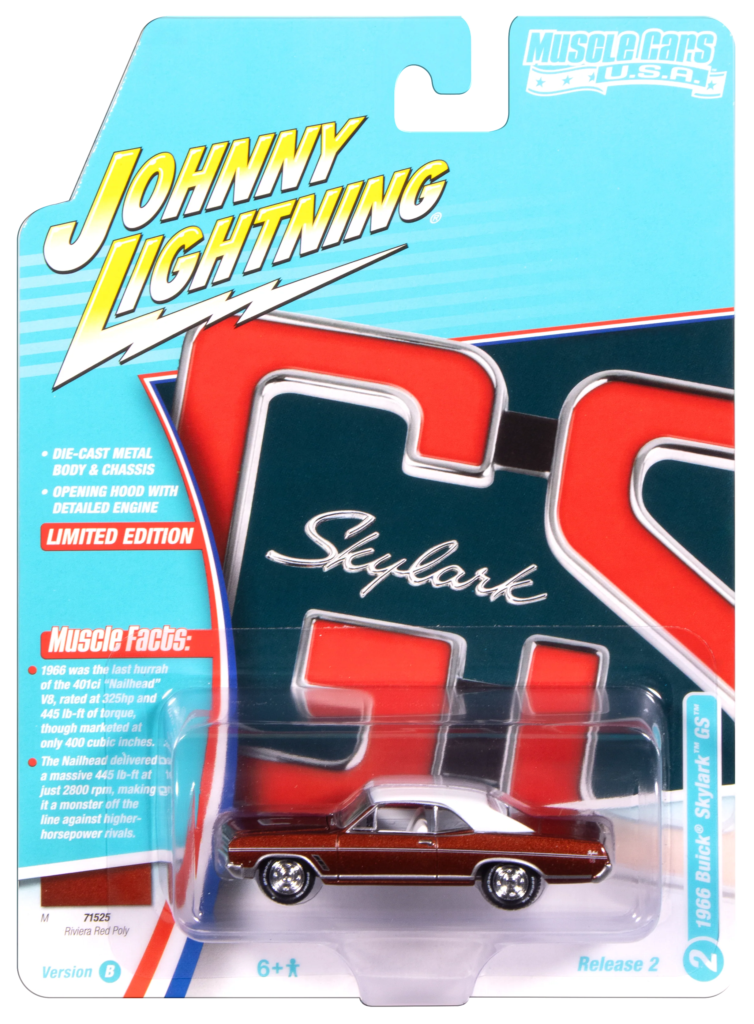 Johnny Lightning Muscle Cars 1966 Buick Skylark GS (Riviera Red Poly) 1:64 Scale Diecast