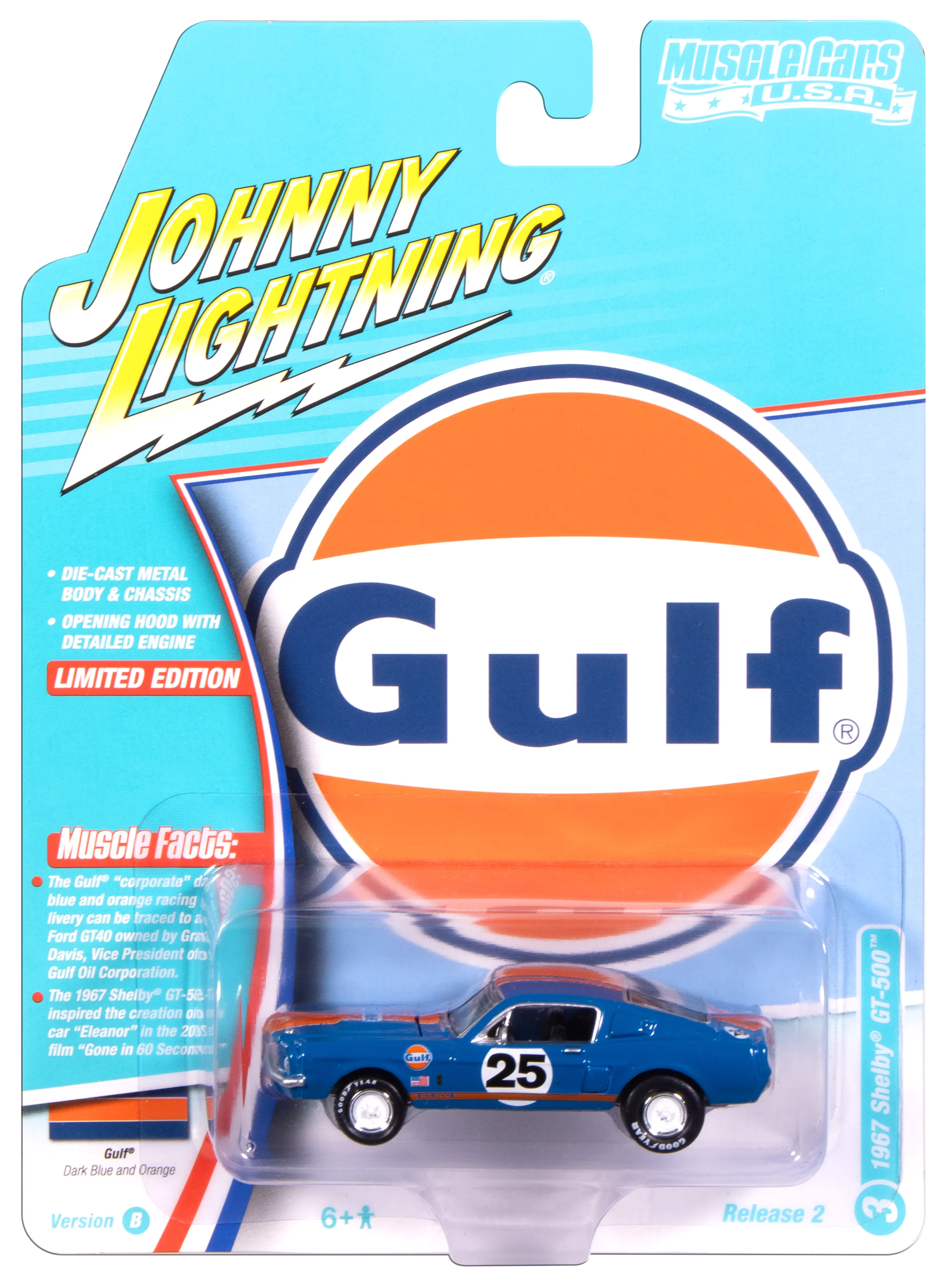 Johnny Lightning Muscle Cars 1967 Shelby GT-500 (Gulf Dark Blue w/ Orange Stripe) 1:64 Scale Diecast