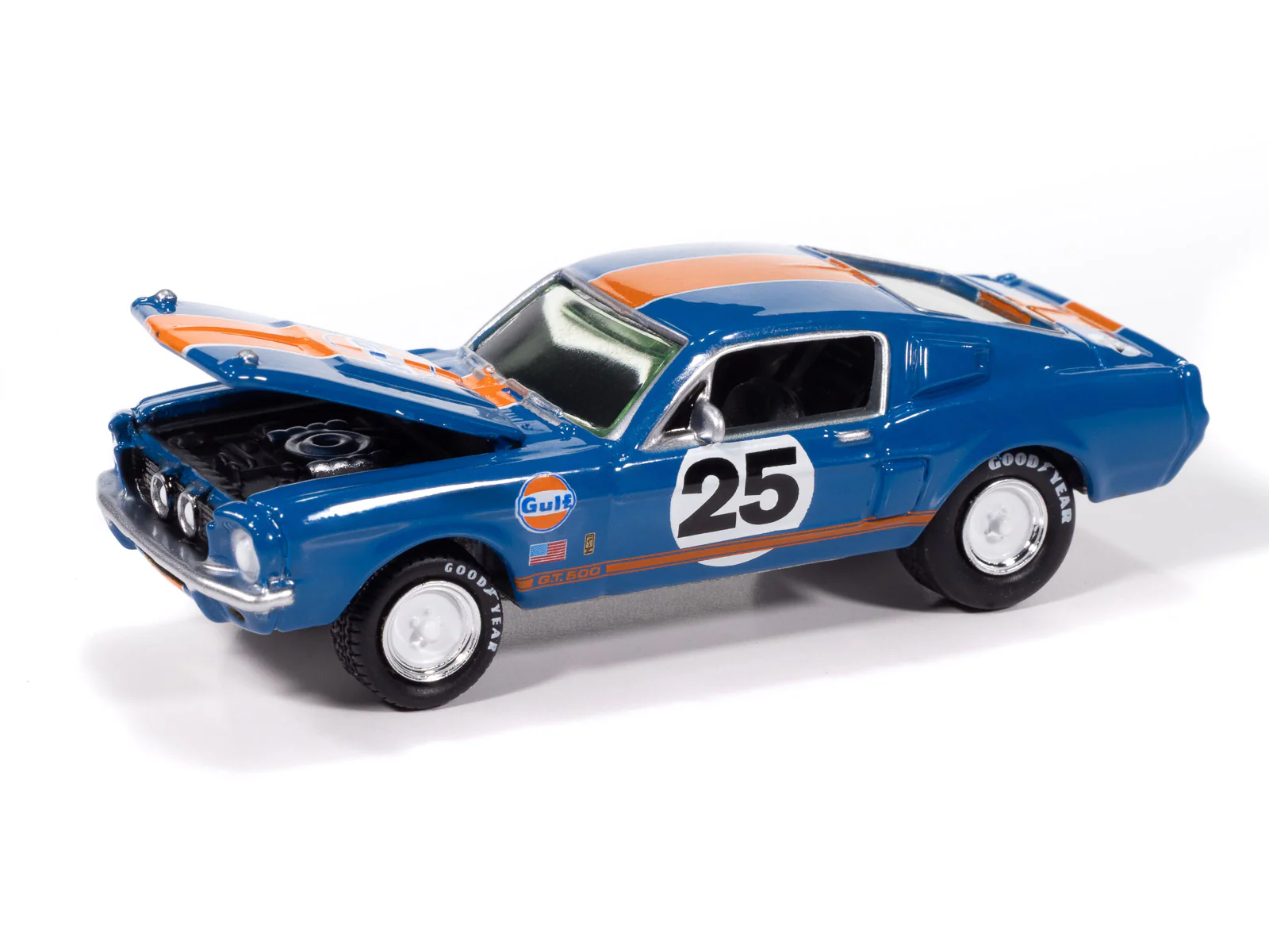 Johnny Lightning Muscle Cars 1967 Shelby GT-500 (Gulf Dark Blue w/ Orange Stripe) 1:64 Scale Diecast - Image 3