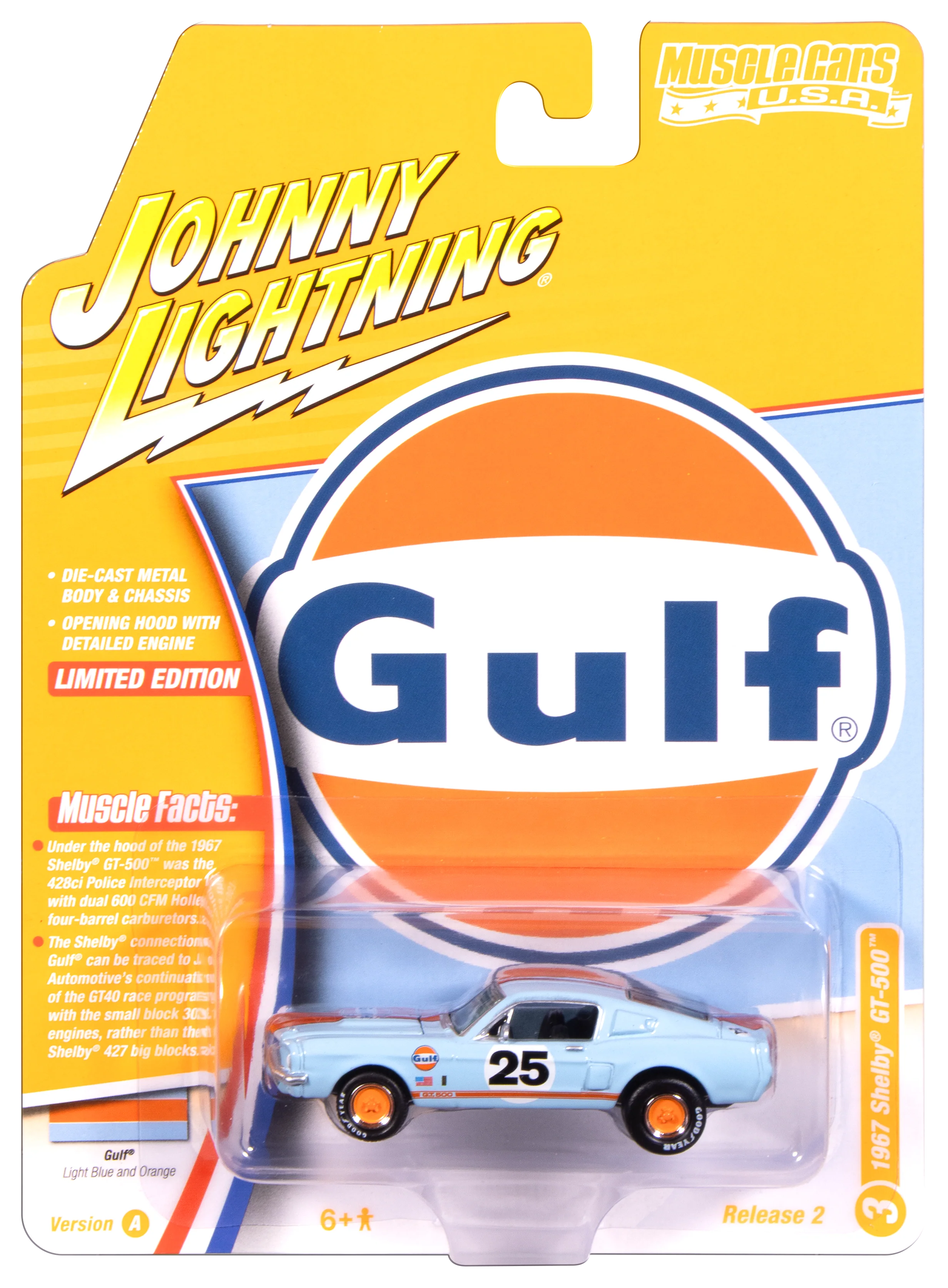 Johnny Lightning Muscle Cars 1967 Shelby GT-500 (Gulf Light Blue w/ Orange Stripe) 1:64 Scale Diecast