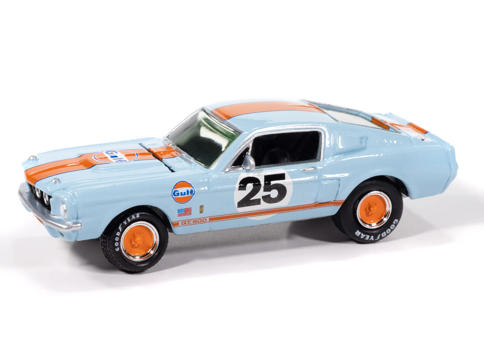 Johnny Lightning Muscle Cars 1967 Shelby GT-500 (Gulf Light Blue w/ Orange Stripe) 1:64 Scale Diecast - Image 2