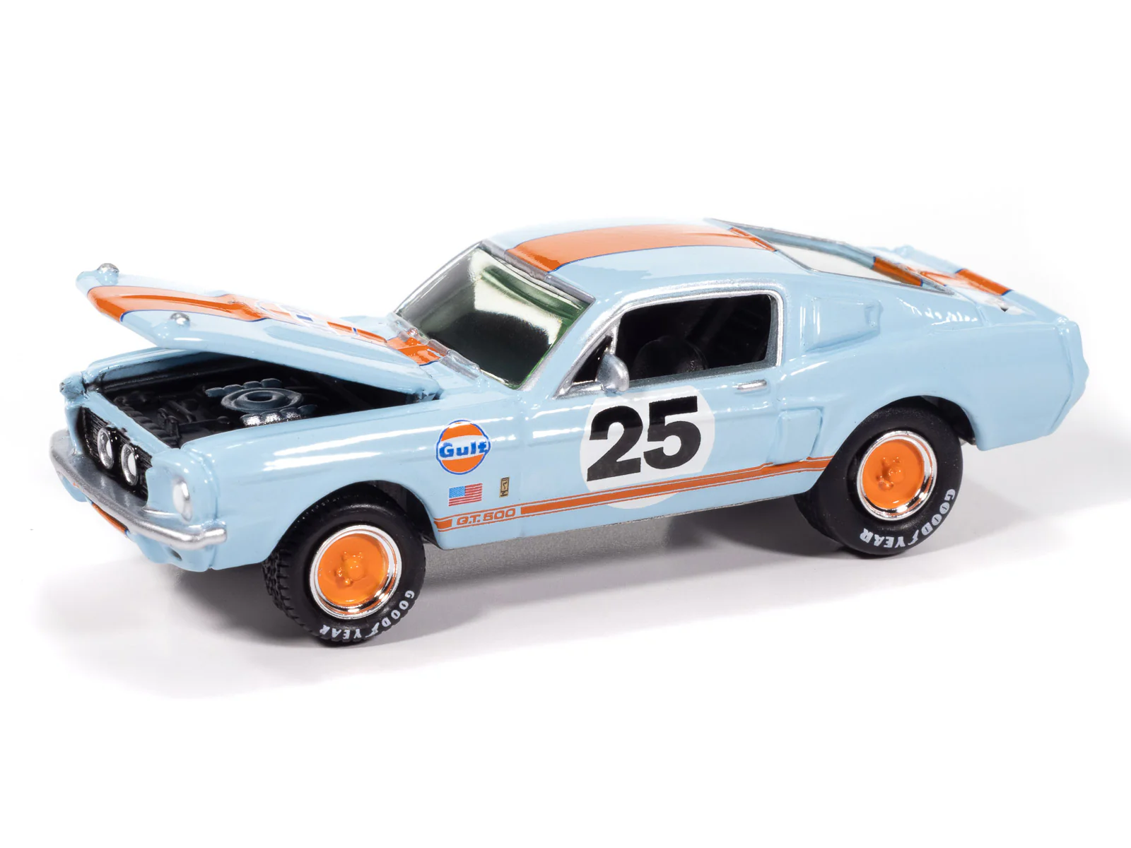 Johnny Lightning Muscle Cars 1967 Shelby GT-500 (Gulf Light Blue w/ Orange Stripe) 1:64 Scale Diecast - Image 3