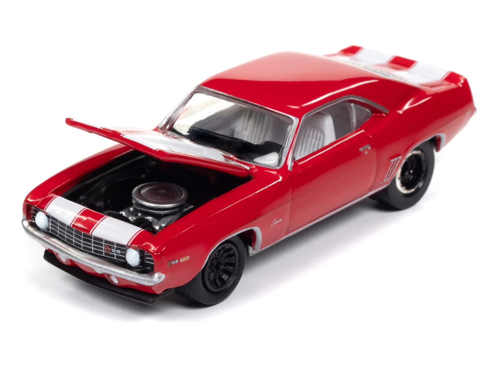 Johnny Lightning Muscle Cars 1969 Chevy Camaro Z28 (Red with White Stripes) 1:64 Scale Diecast - Image 3