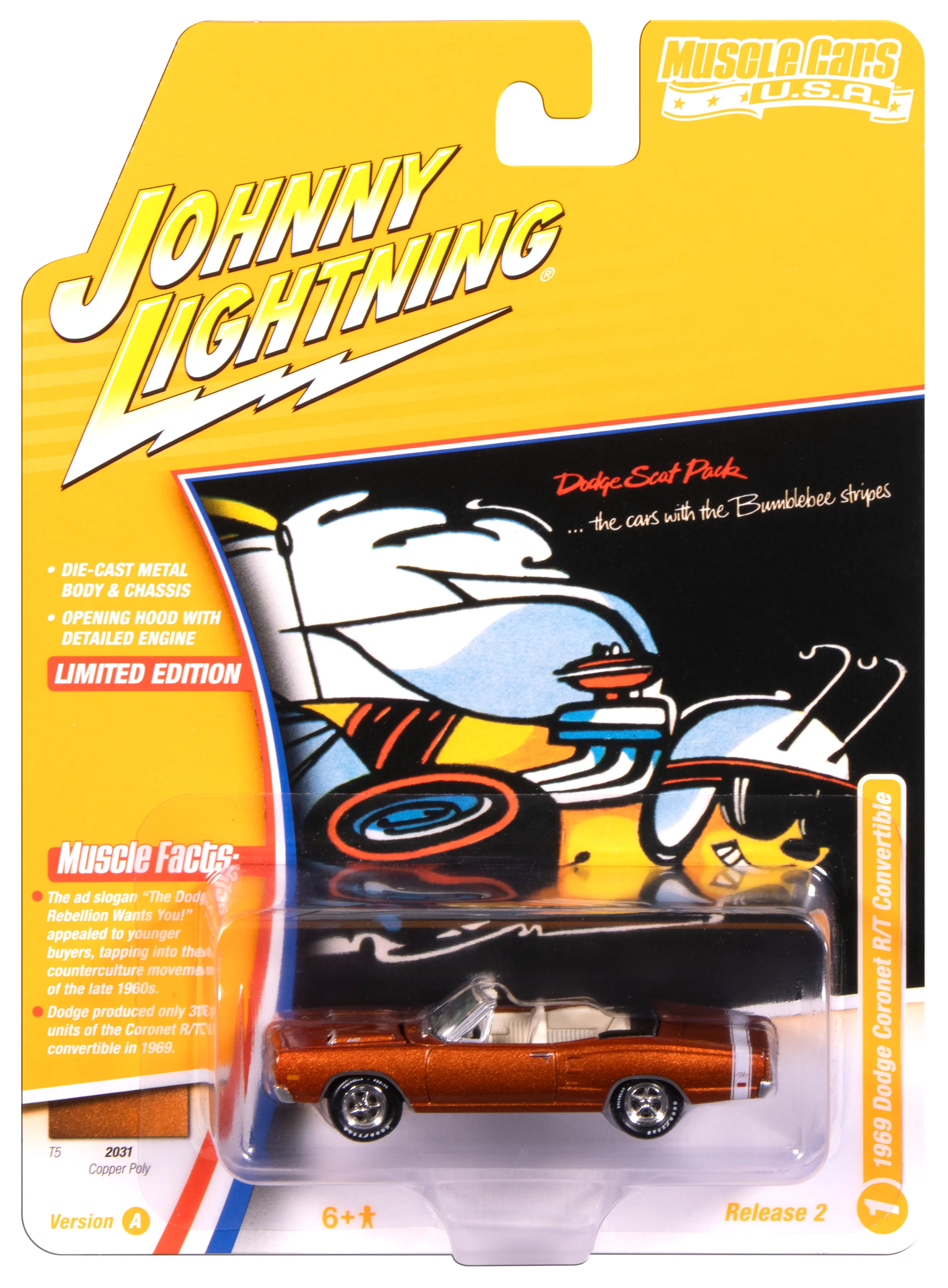 Johnny Lightning Muscle Cars 1969 Dodge Coronet R/T Convertible (T5 Copper) 1:64 Scale Diecast