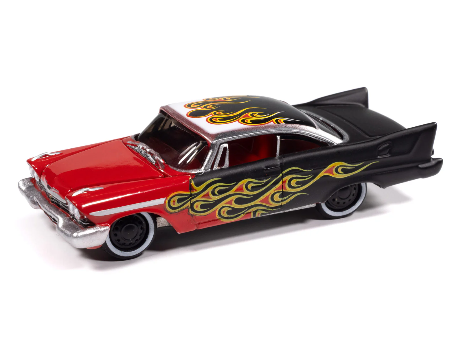 Johnny Lightning Street Freaks 1958 Plymouth Fury (Kustomized) (Gloss Red Transition to Red-Orange-Yellow Flames Flat Black Back of Car) 1:64 Scale Diecast - Image 2