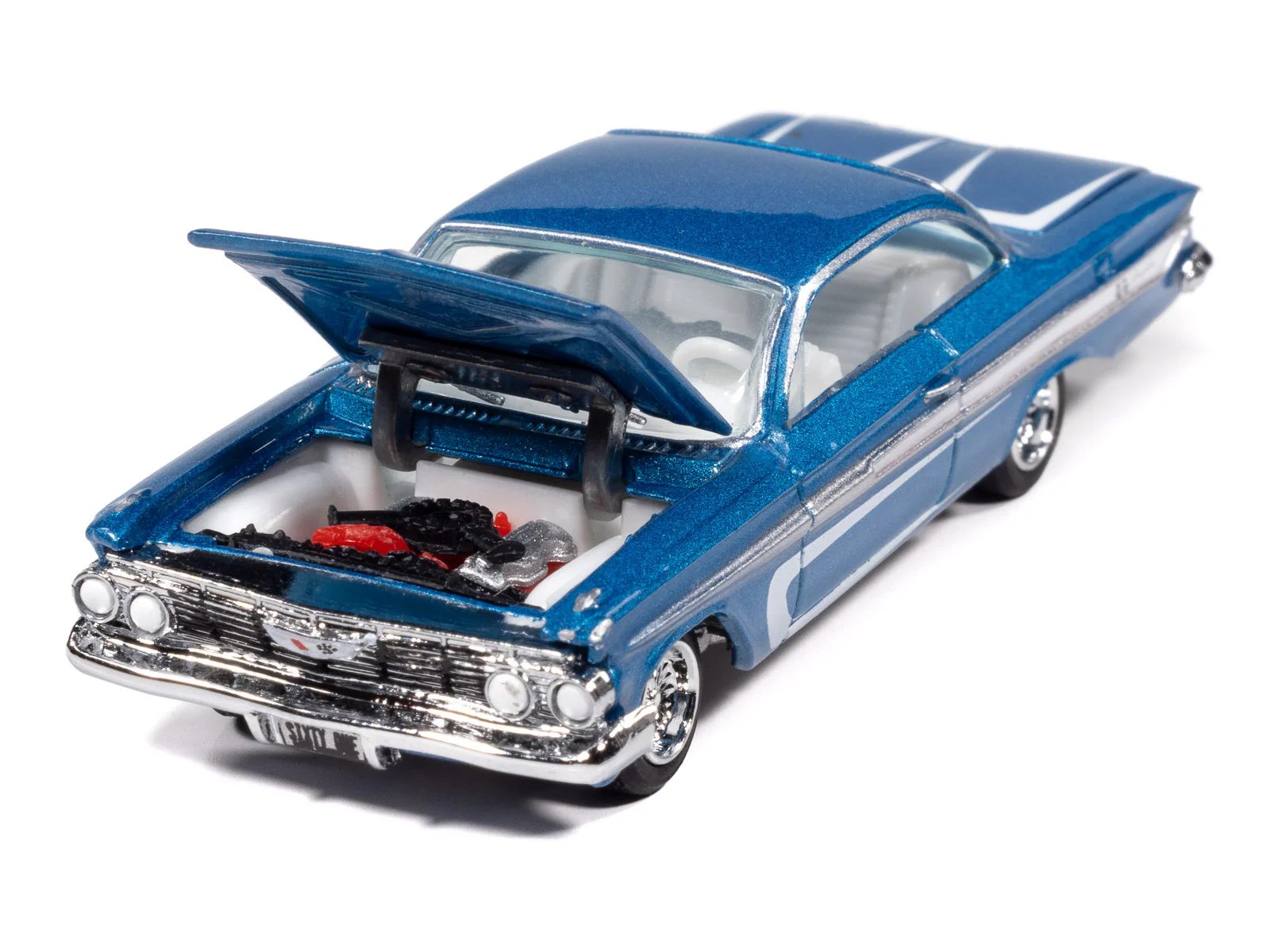 Johnny Lightning Street Freaks 1961 Chevy Impala SS 409 (Scrapin’) (Metallic Blue w/White) 1:64 Scale Diecast - Image 3