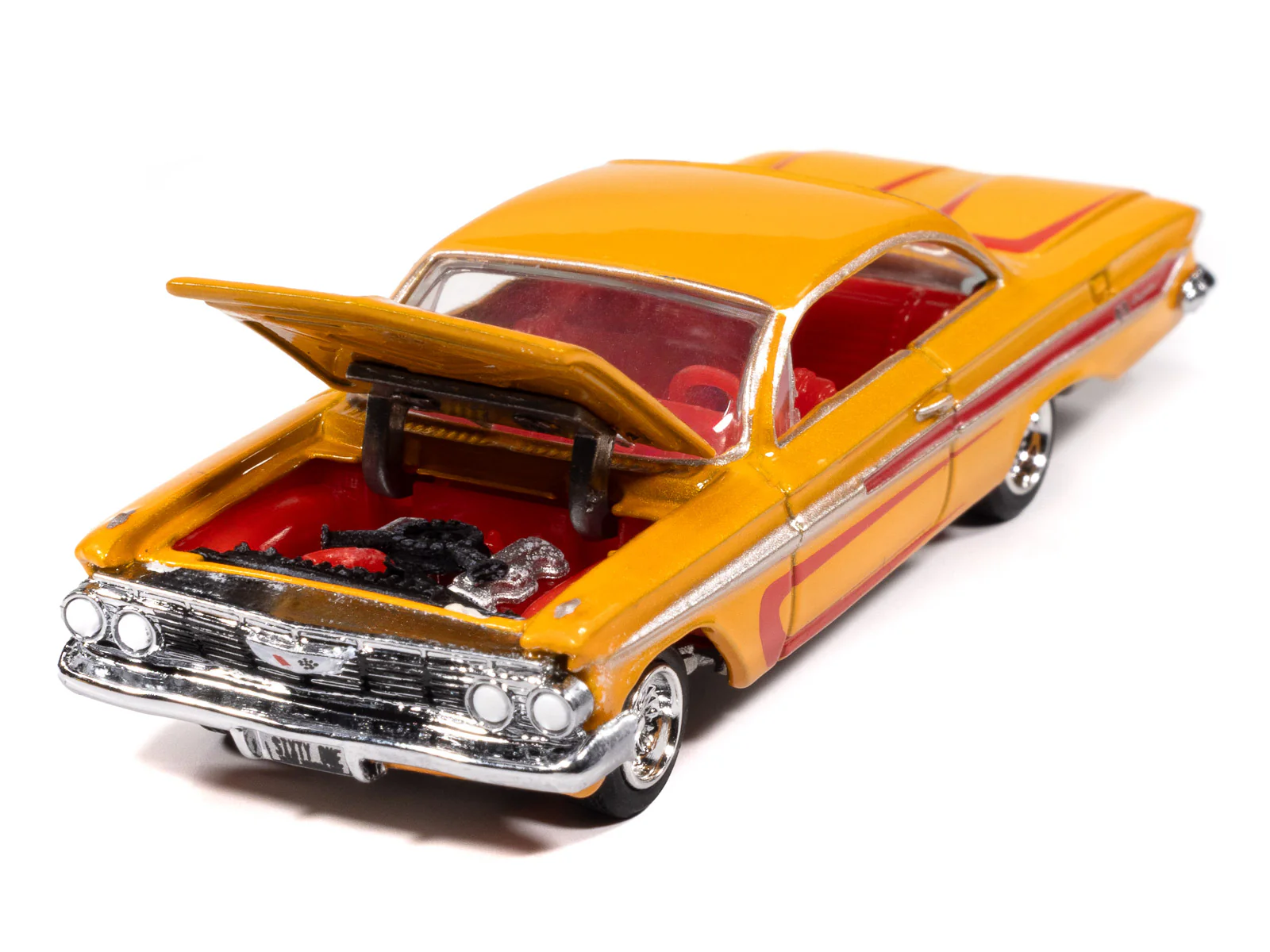 Johnny Lightning Street Freaks 1961 Chevy Impala SS 409 (Scrapin’) (Metallic Yellow w/Red) 1:64 Scale Diecast - Image 3