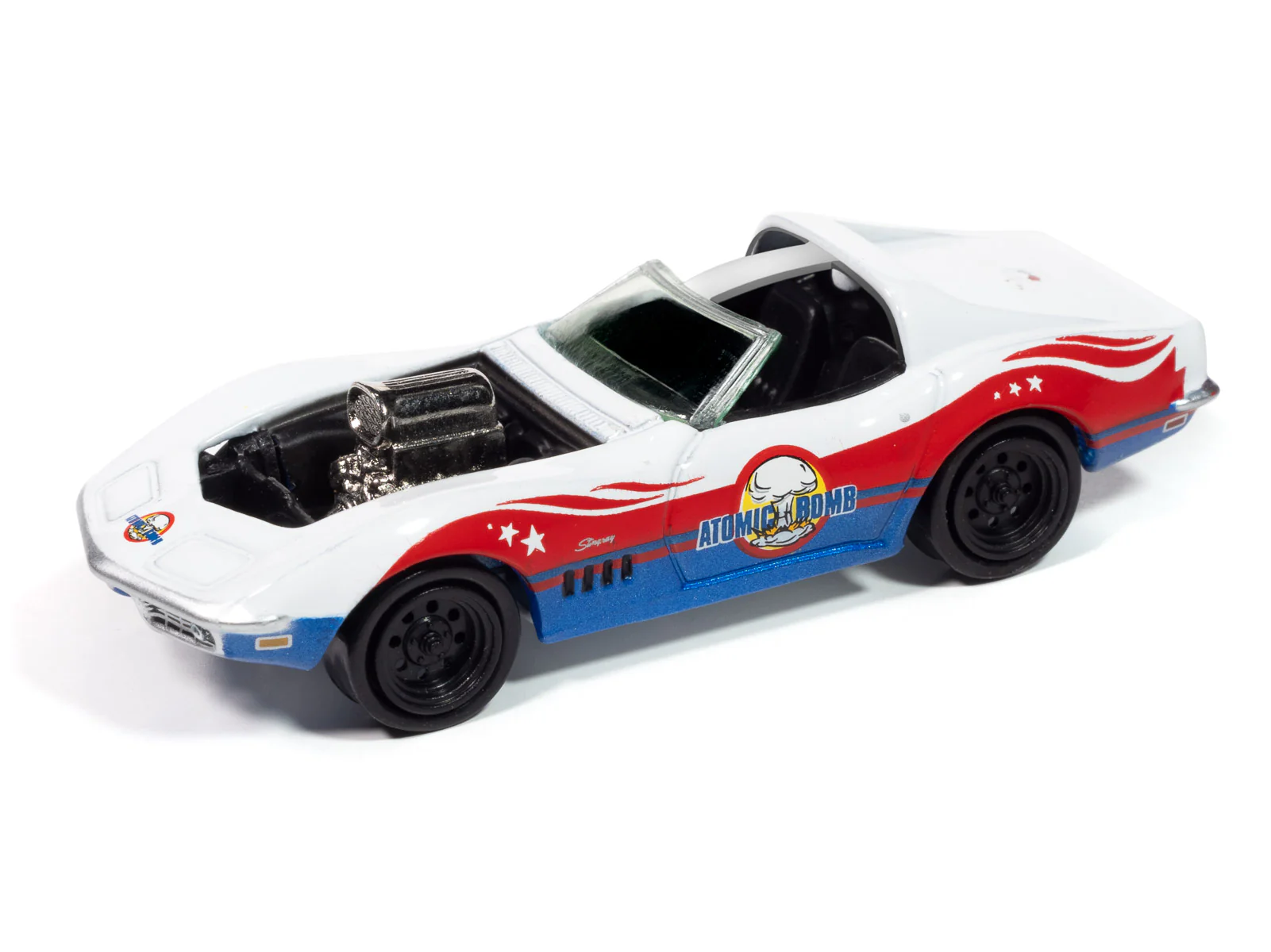 Johnny Lightning "Stuntman Mike's Ride Along Racing 1969 Chevy Corvette "Atomic Bomb" 1:64 Scale Diecast - Image 2
