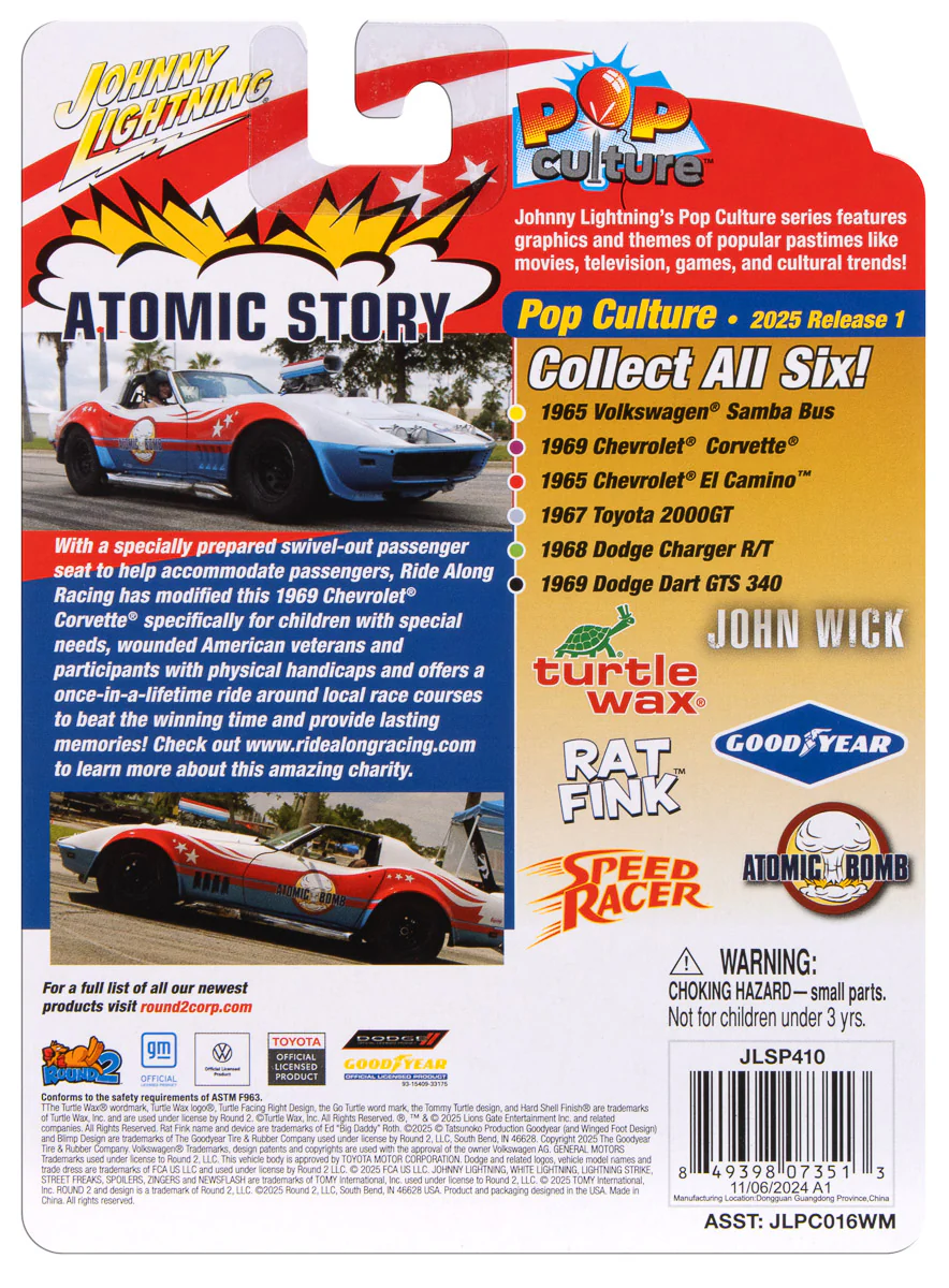 Johnny Lightning "Stuntman Mike's Ride Along Racing 1969 Chevy Corvette "Atomic Bomb" 1:64 Scale Diecast - Image 3